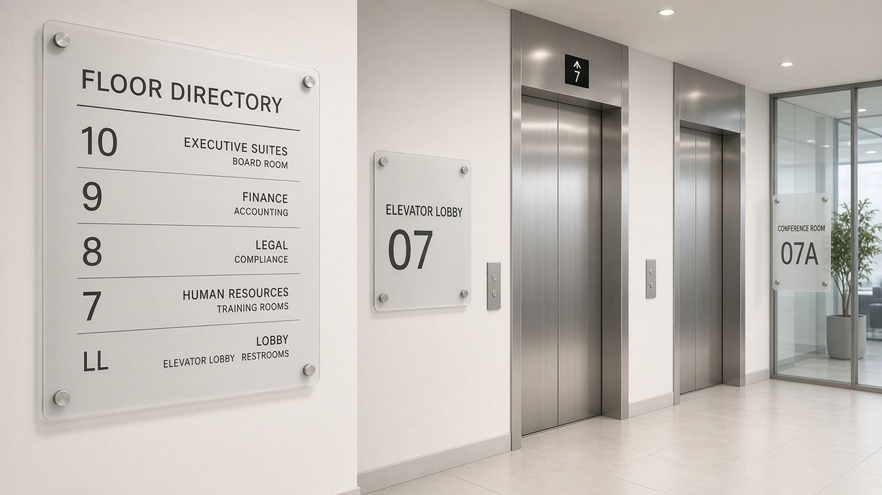 Floor directory and room ID signs