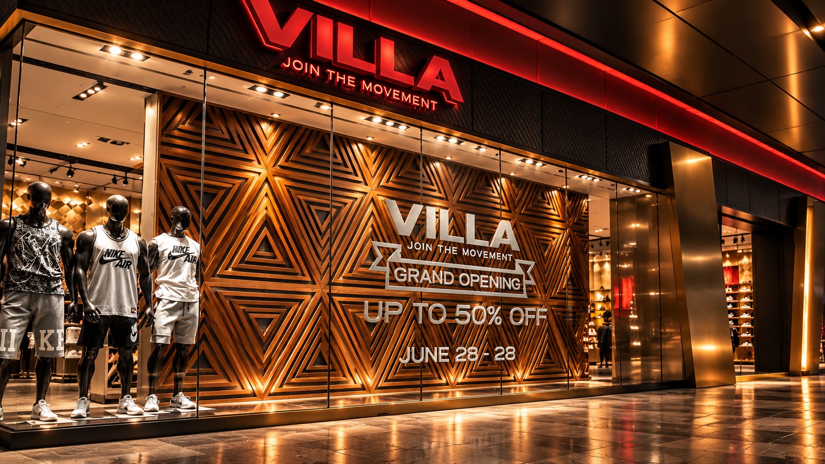 Grand opening window graphics on a retail storefront