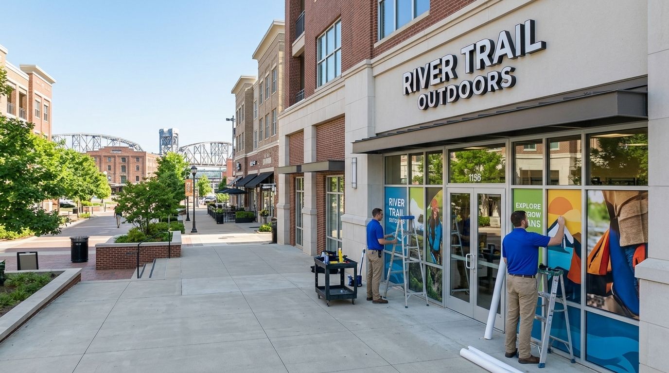 Graphic installation in Little Rock, Arkansas: storefront and window graphics by NGI