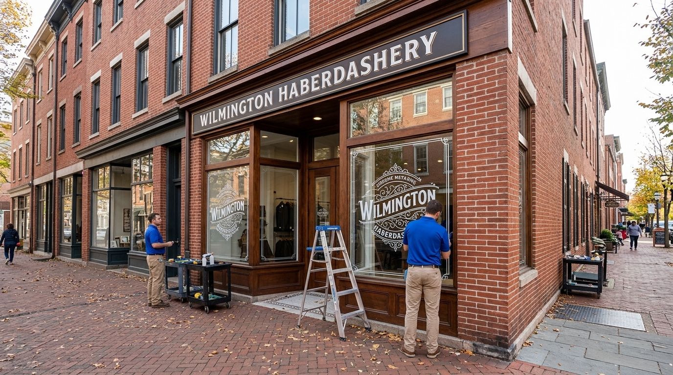 Graphic installation in Wilmington, Delaware: storefront and window graphics by NGI