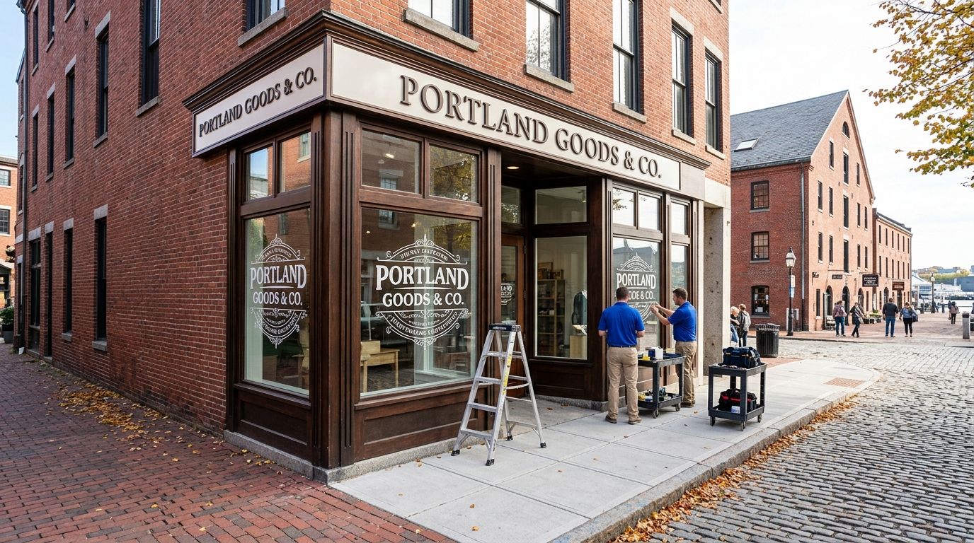 Graphic installation in Portland, Maine: storefront and window graphics by NGI