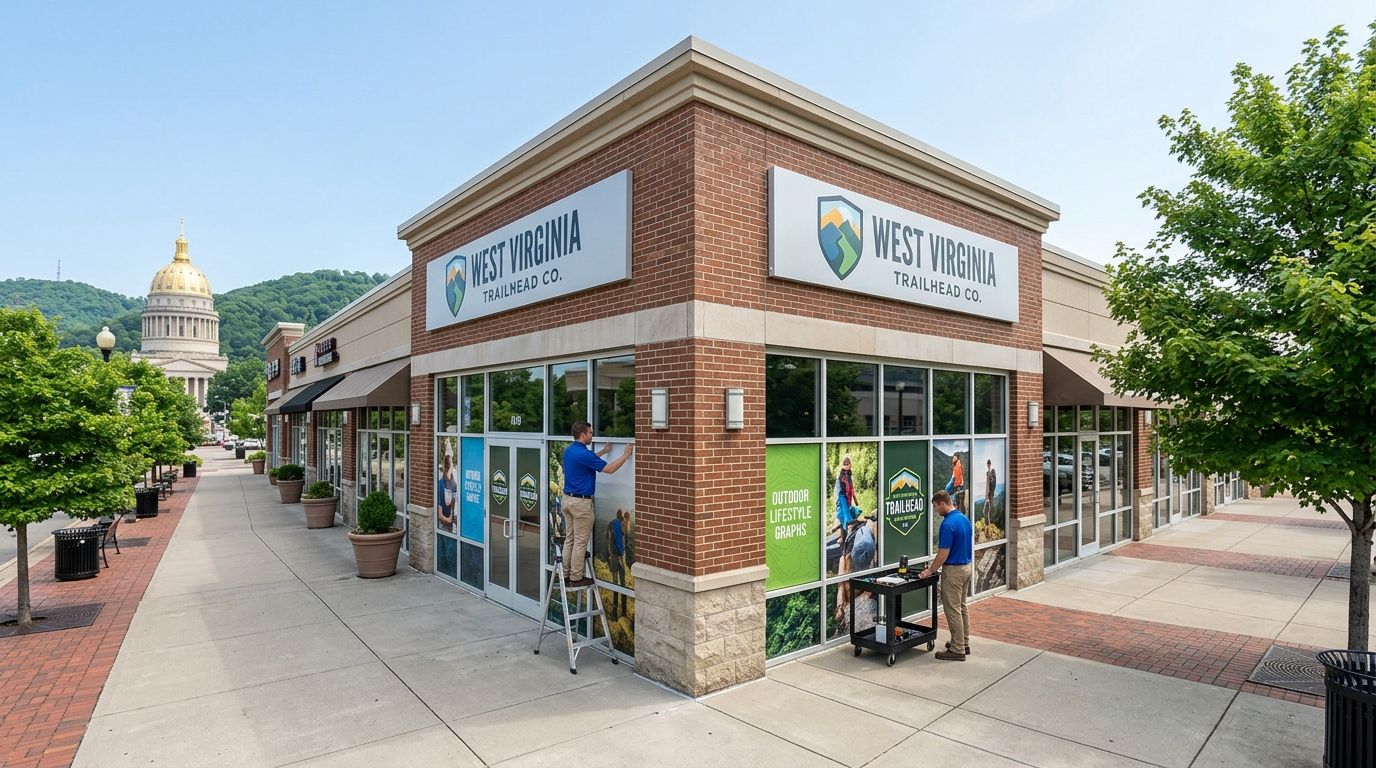 Graphic installation in Charleston, West Virginia: storefront and window graphics by NGI